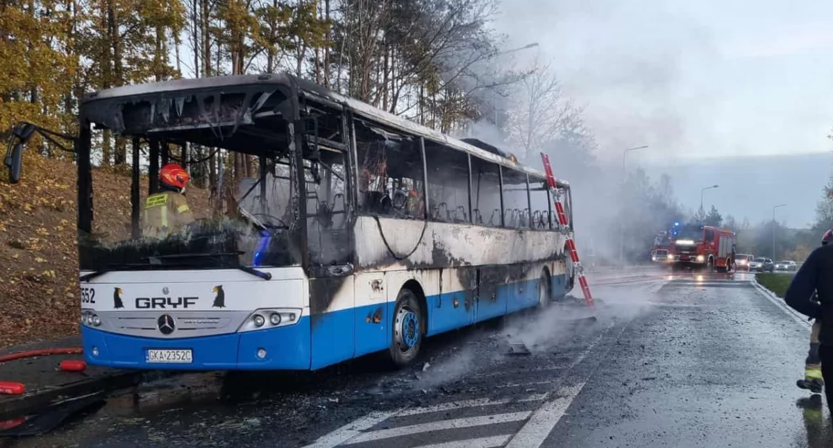 Pożary, Borkowo Podczas jazdy zapalił autobus pasażerowie ewakuowani - zdjęcie, fotografia