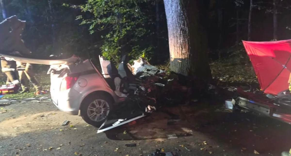 Wypadki, Tragiczny wypadek Przewozie Samochód uderzył drzewo zginął mężczyzna - zdjęcie, fotografia