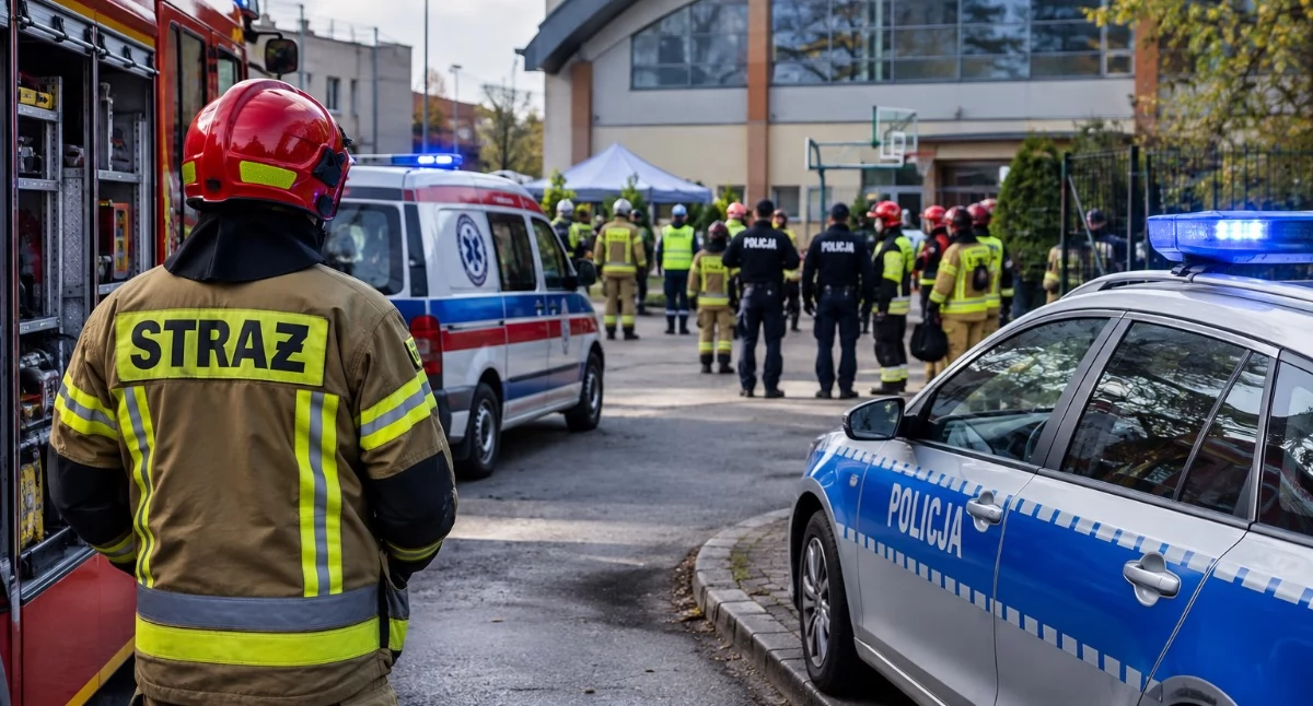 Ćwiczenia służb, Zawalony akcja służb centrum Kartuz - zdjęcie, fotografia